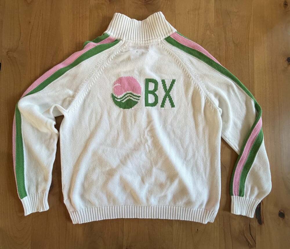 Pink Pineapple 1/4 Zip Pullover Sweater Size S White Pink Green